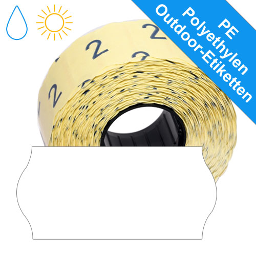 1000 Outdoor-Etiketten 26x12mm aus PE (Polyethylen), weiß, permanent klebend