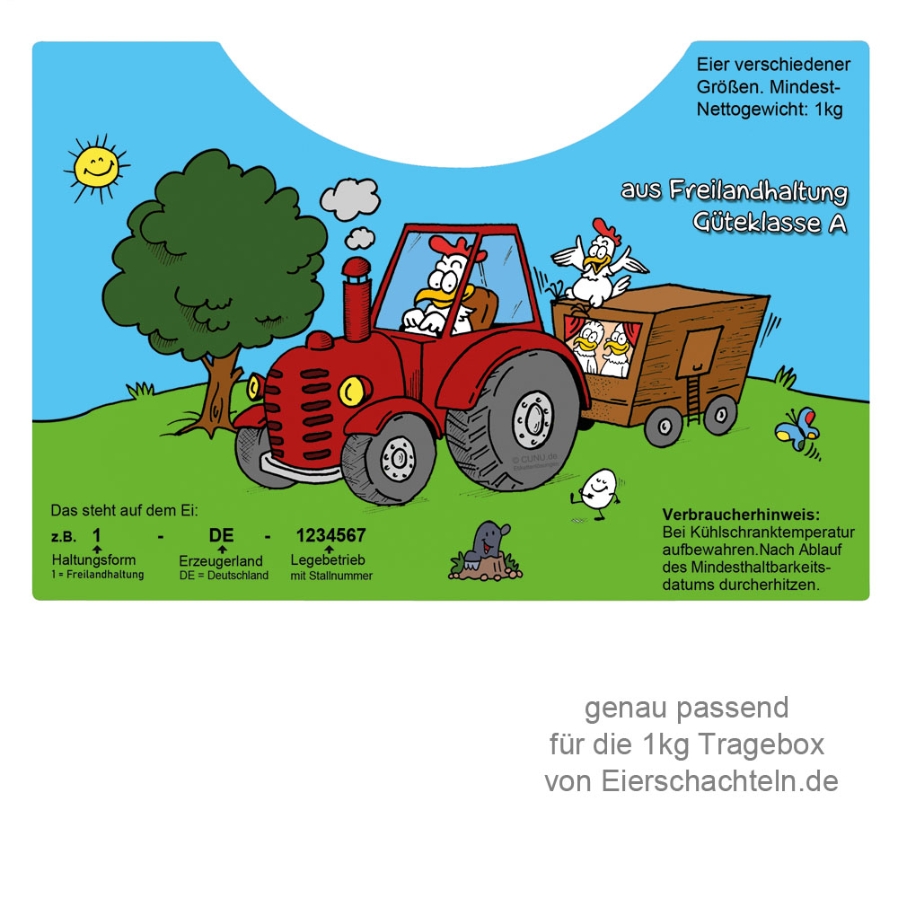 500 Etiketten für die Eier-Tragebox von Eierschachteln.de - Motiv Traktor