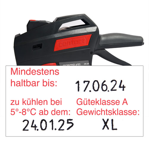 Eieretikettenstempel für MHD, Kühldatum und Gewichtsklasse - für 37x19mm Etiketten