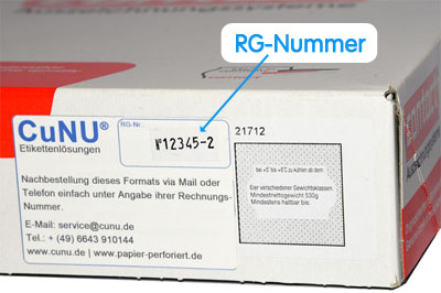 Die RG-Nummer finden Sie normalerweise auf der Produktverpackung.