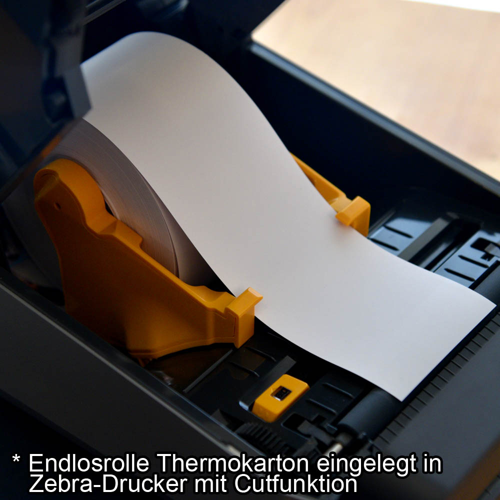 Regaletiketten für Thermodrucker mit Cutter, Breite 70mm, Endlosrolle Thermokarton Länge 50 Meter, Bild 2