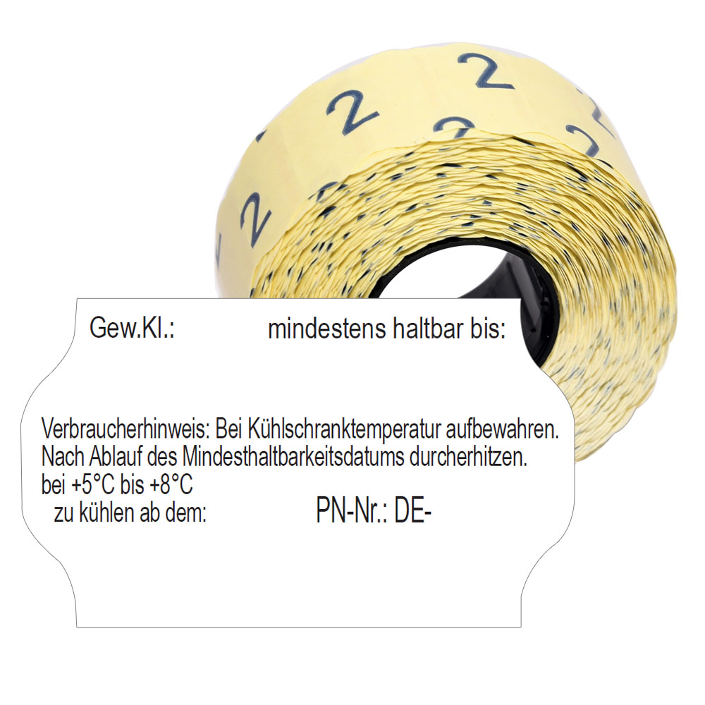 Eierkennzeichnungs-etiketten für Gewichtsklasse, MHD, Verbraucherhinweis, Kühldatum, Packstellennummer