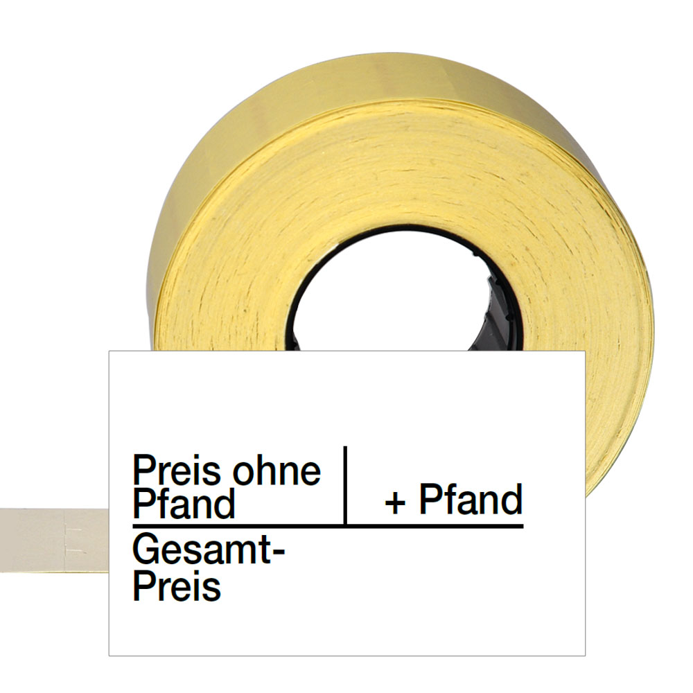 1100 Pfandetiketten, Preis ohne Pfand, + Pfand, Gesamtpreis