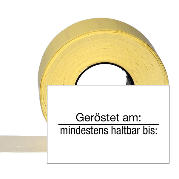 1100 Etiketten für Röstdatum und MHD, Motiv: Geröstet am | mindestens haltbar bis - 25x16mm